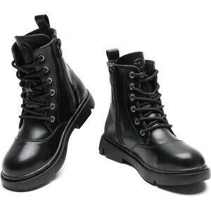 Dadawen Toddler Size 10 Combat Boots Lace Up Fur Lined Mid Calf Side Zipper